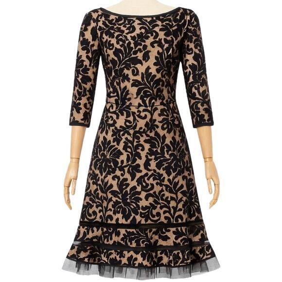 Tadashi Shoji Size 10 A-Line Midi Dress Black Corded Embroidery Tulle Overlay - Picture 10 of 10